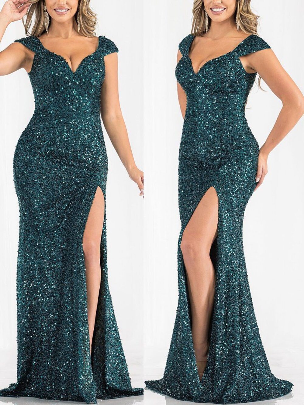 Teal Green Sequin Sweetheart Neckline Formal Evening Long Dress 4